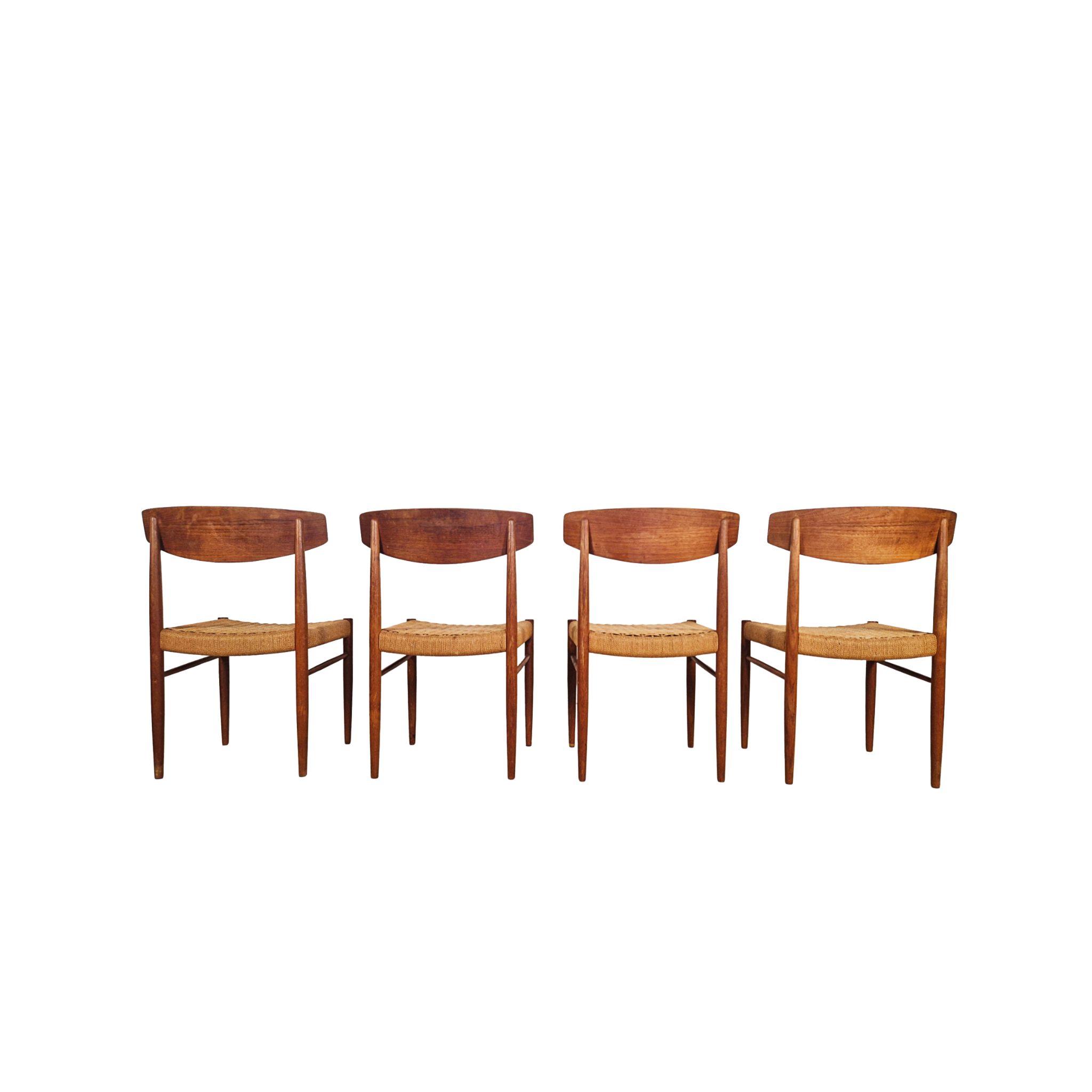 A.M Møbler Model 501 Danish Teak & Cord Dining Chairs Set of Four