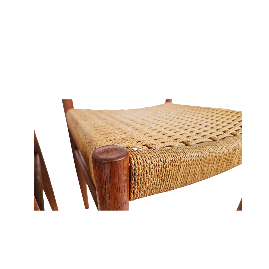 A.M Møbler Model 501 Danish Teak & Cord Dining Chairs Set of Four