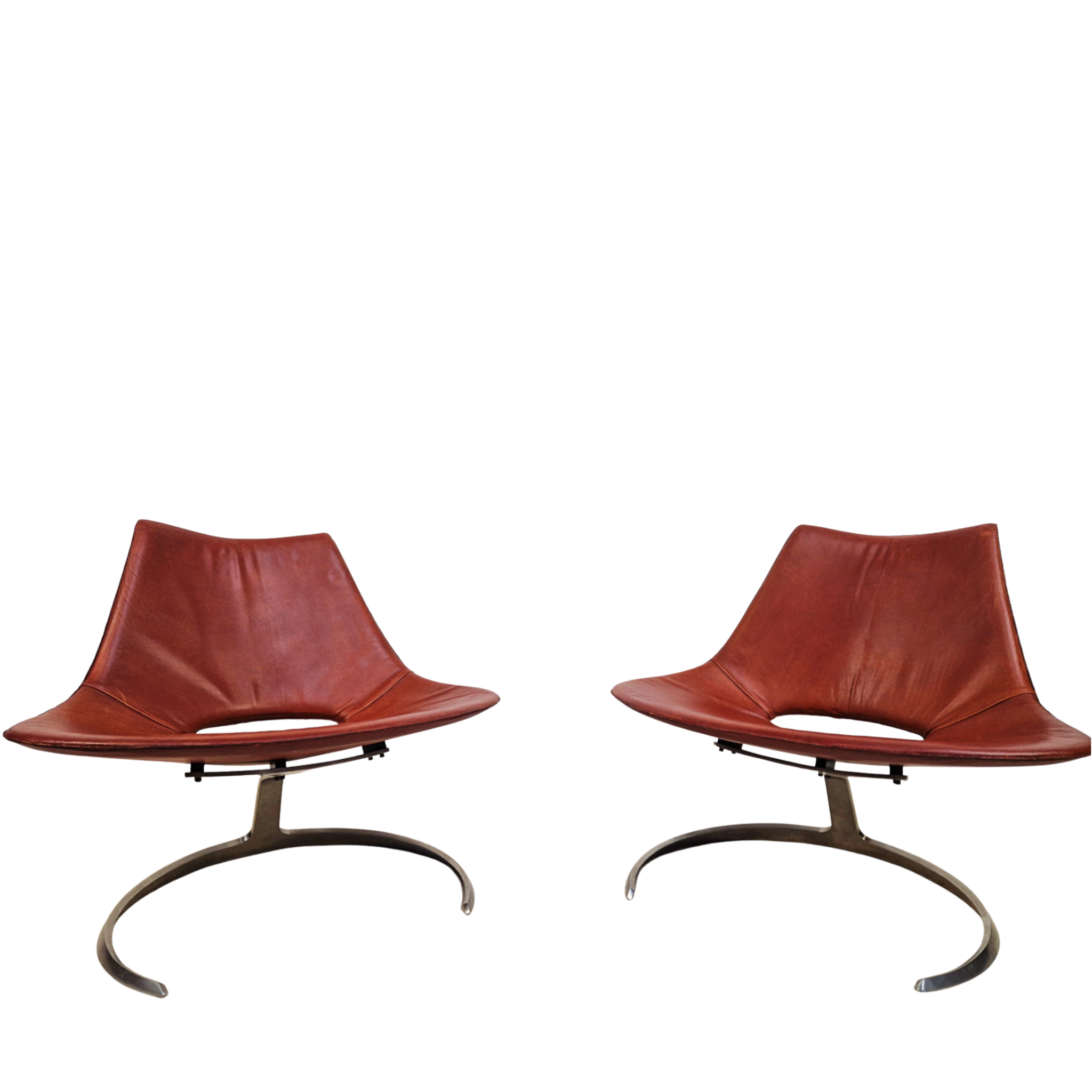 Preben Fabricius & Jørgen Kastholm Pair Scimitar IS63 Leather Lounge Chairs