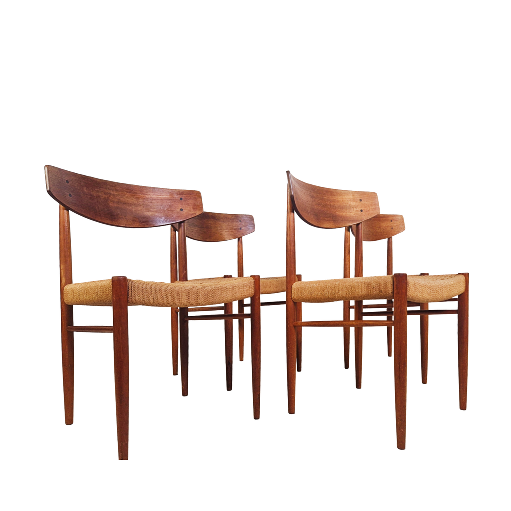 A.M Møbler Model 501 Danish Teak & Cord Dining Chairs Set of Four