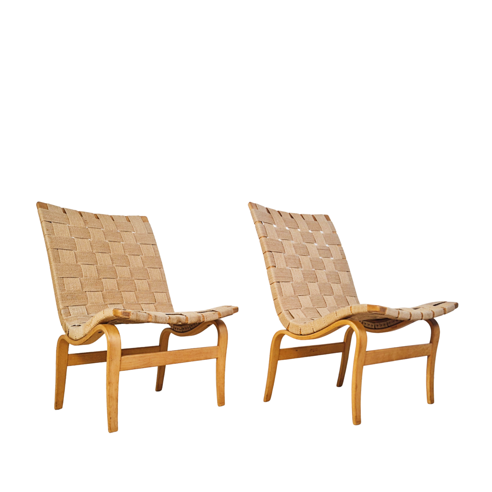 Bruno Mathson for Dux 'Eva' Bentwood Lounge Accent Chairs Pair