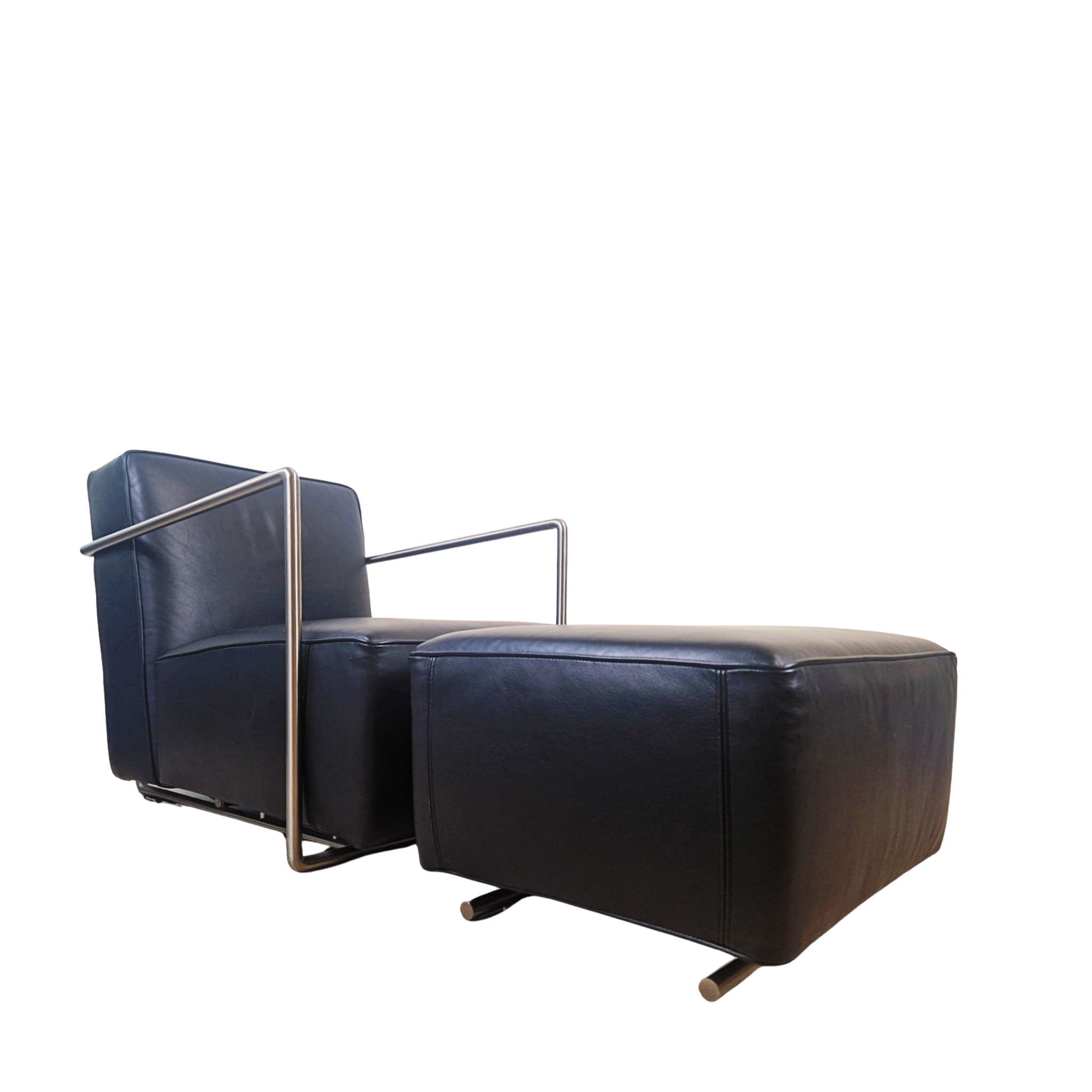 Antonio Citterio for Flexform ABC Model Leather & Chrome Reclining Lounge Chair With Ottoman