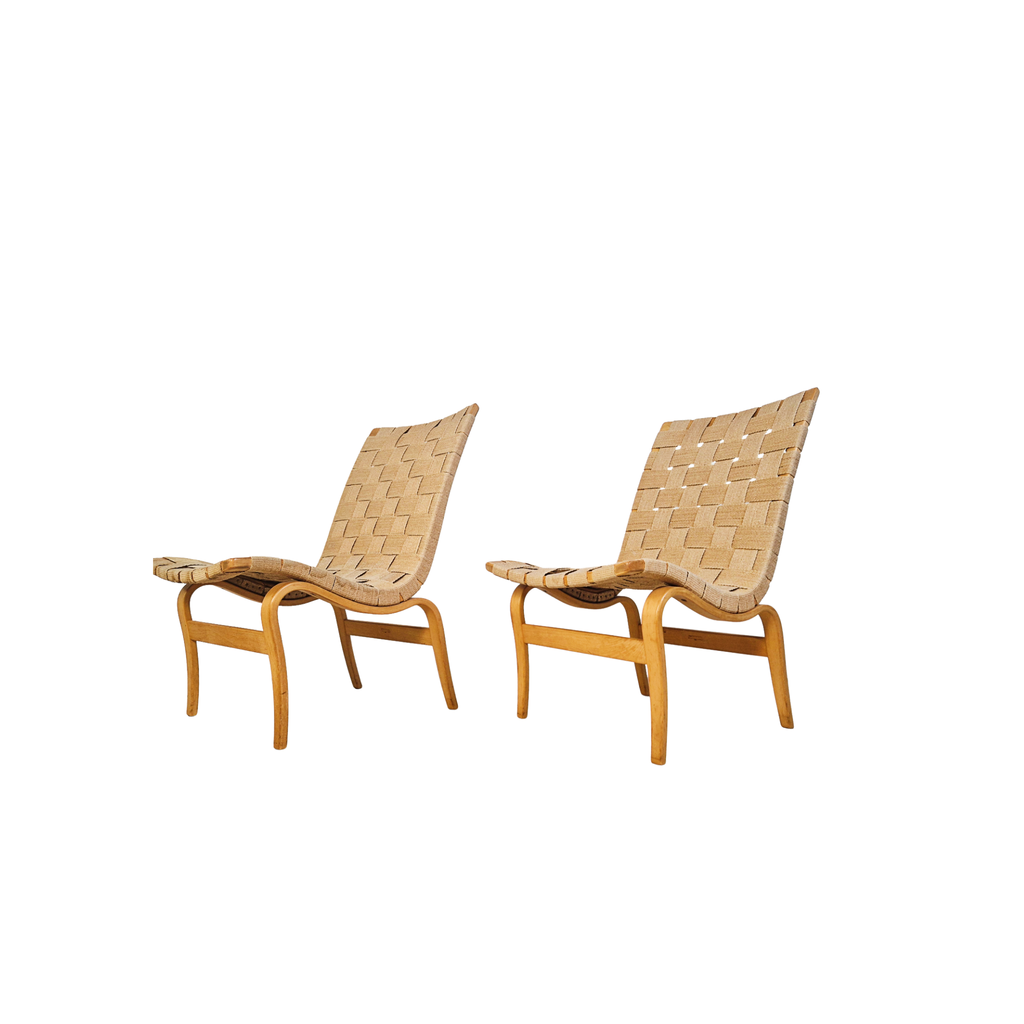 Bruno Mathson for Dux 'Eva' Bentwood Lounge Accent Chairs Pair