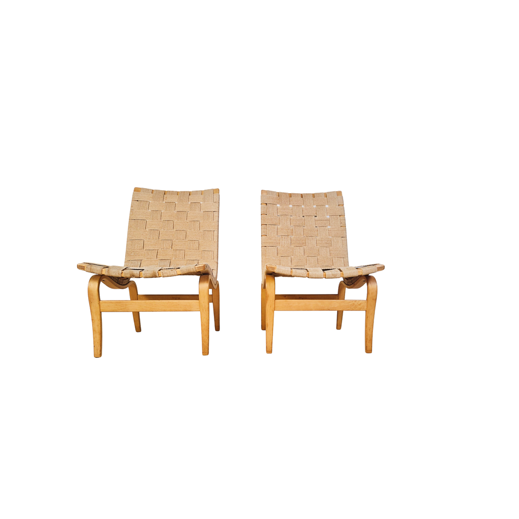 Bruno Mathson for Dux 'Eva' Bentwood Lounge Accent Chairs Pair