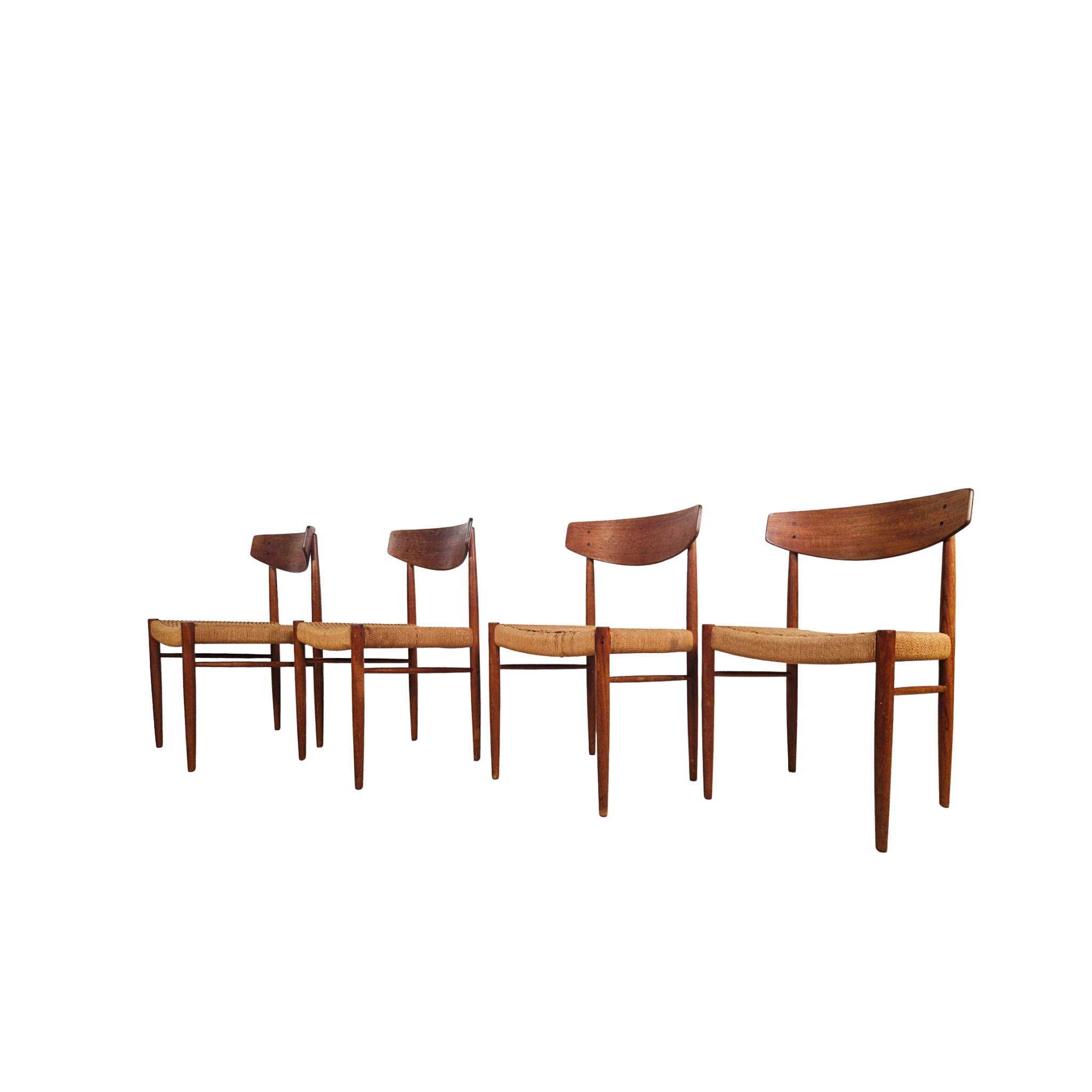 A.M Møbler Model 501 Danish Teak & Cord Dining Chairs Set of Four