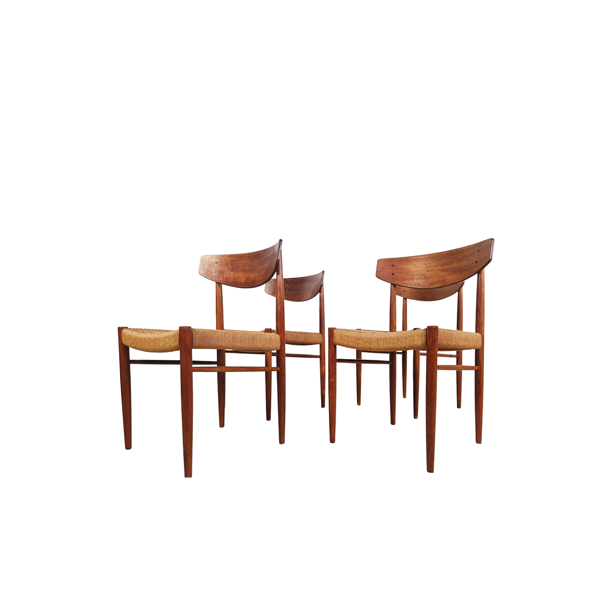 A.M Møbler Model 501 Danish Teak & Cord Dining Chairs Set of Four