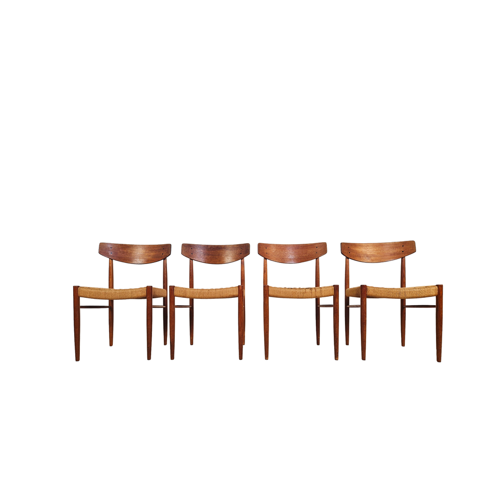 A.M Møbler Model 501 Danish Teak & Cord Dining Chairs Set of Four
