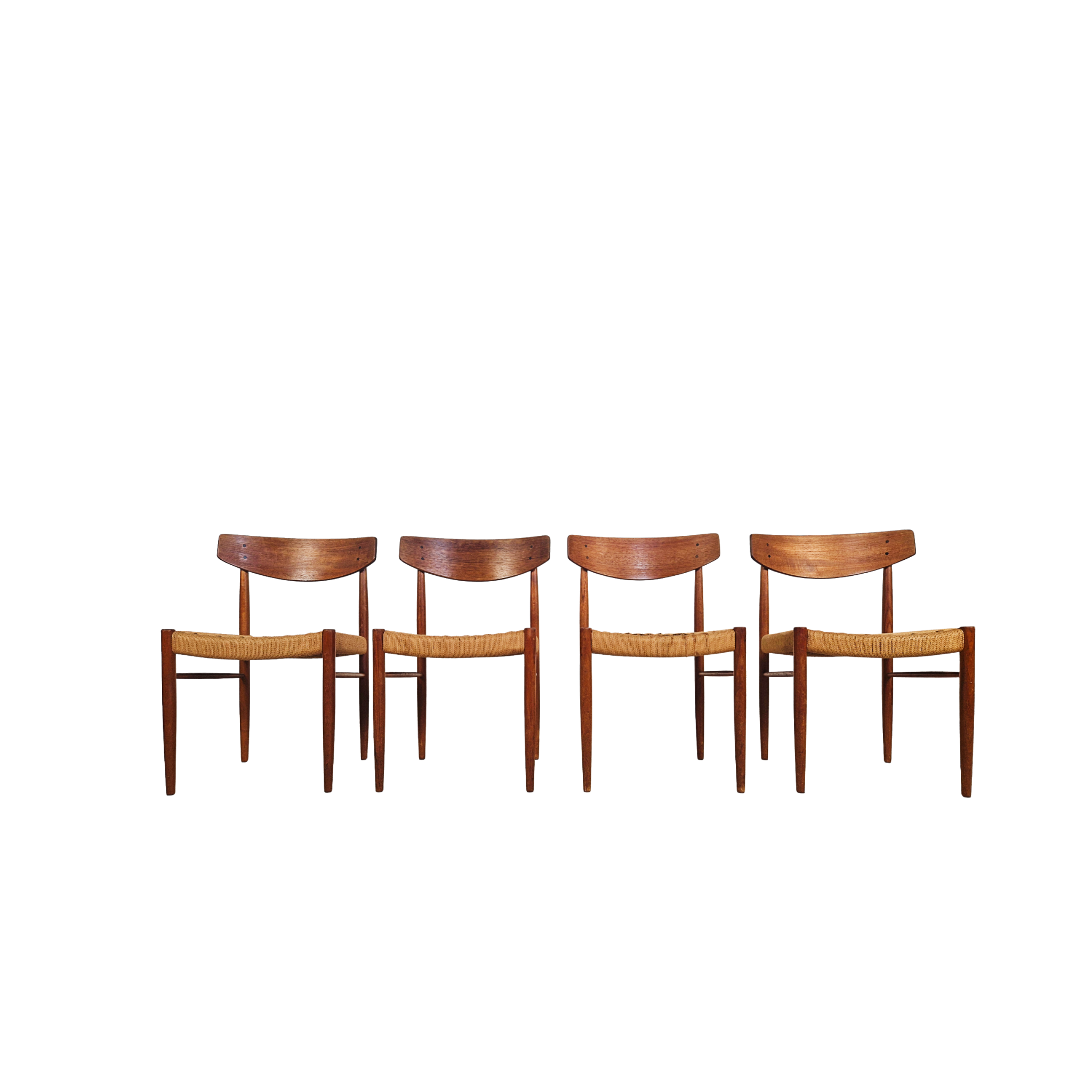 A.M Møbler Model 501 Danish Teak & Cord Dining Chairs Set of Four