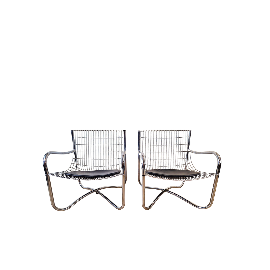 David Mellor O.B.E Mid Century Chrome & Steel Lounge Accent Chairs