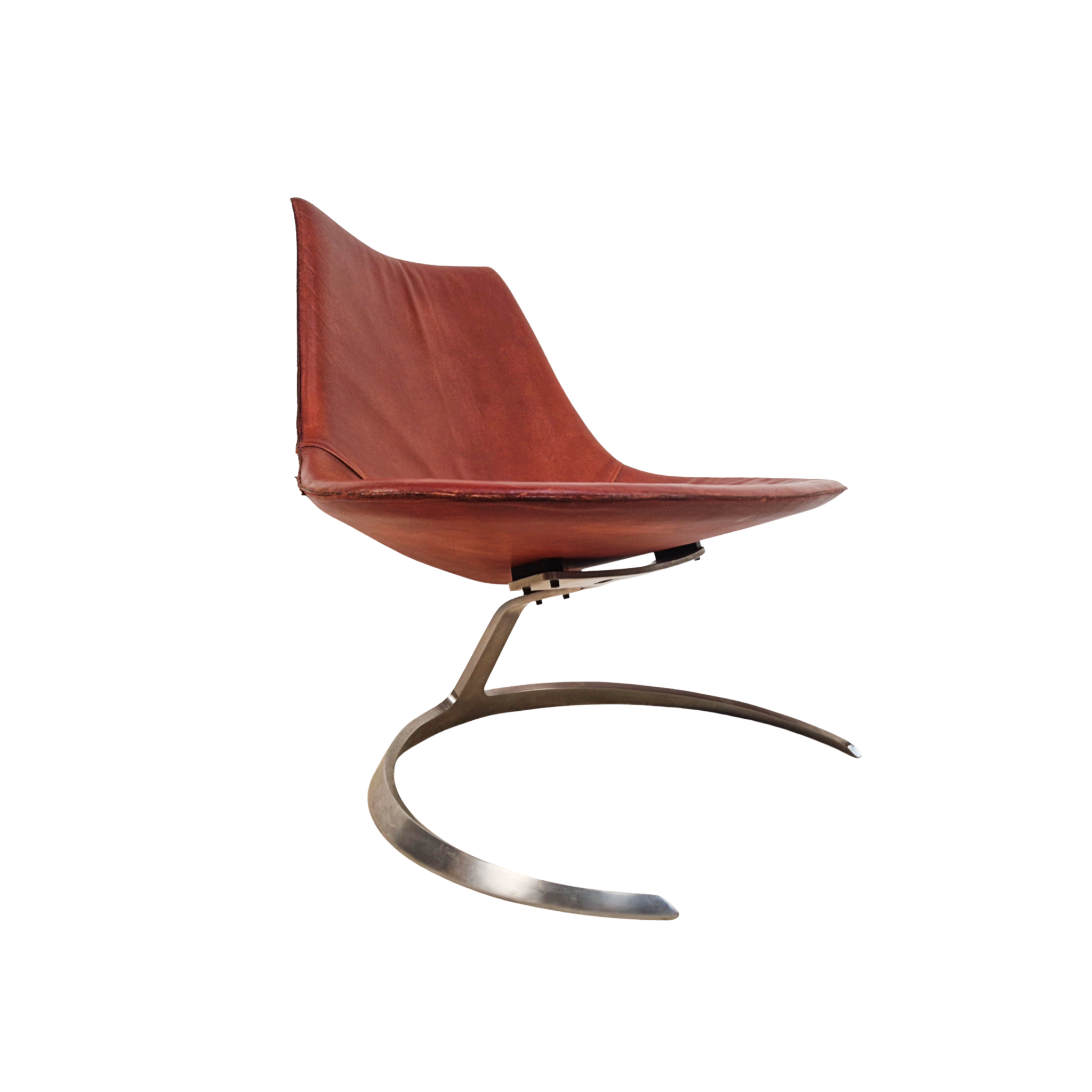 Preben Fabricius & Jørgen Kastholm Pair Scimitar IS63 Leather Lounge Chairs
