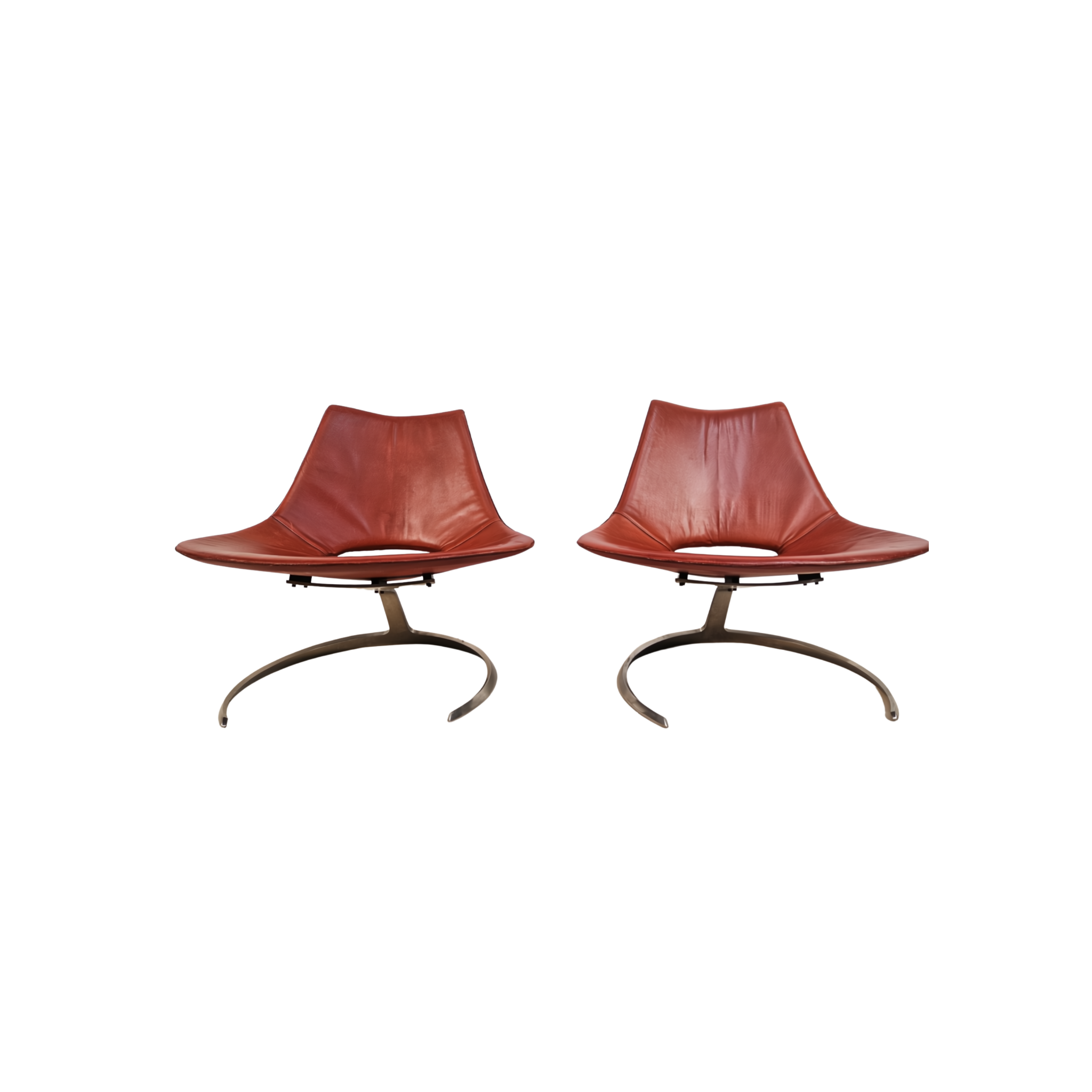 Preben Fabricius & Jørgen Kastholm Pair Scimitar IS63 Leather Lounge Chairs