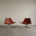 Preben Fabricius & Jørgen Kastholm Pair Scimitar IS63 Leather Lounge Chairs