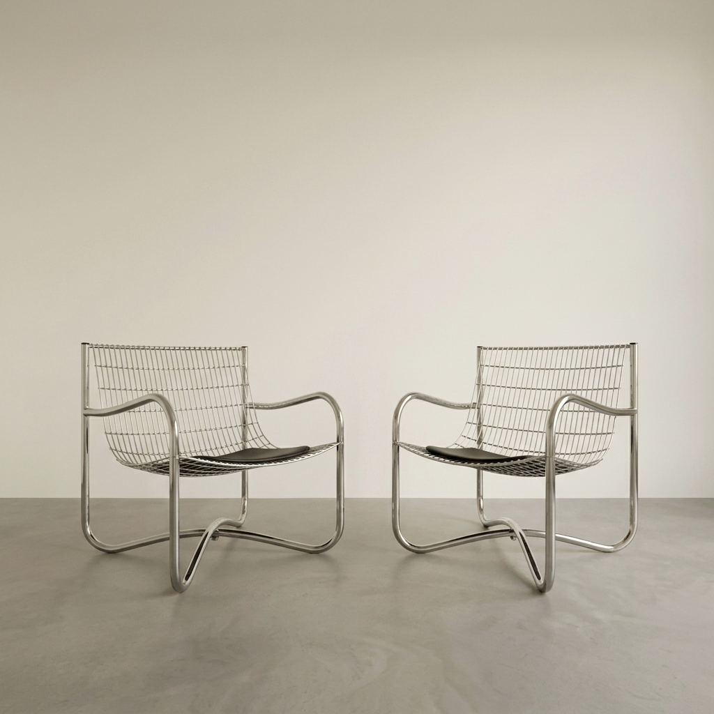 David Mellor O.B.E Mid Century Chrome & Steel Lounge Accent Chairs