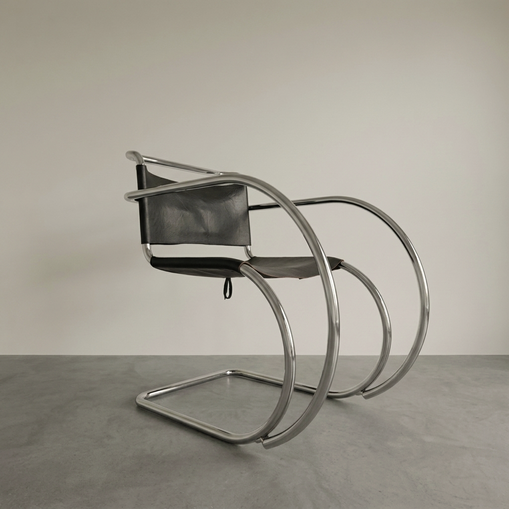 Mies Van Der Rohe For Thonet Leather & Chrome MR20 Chair