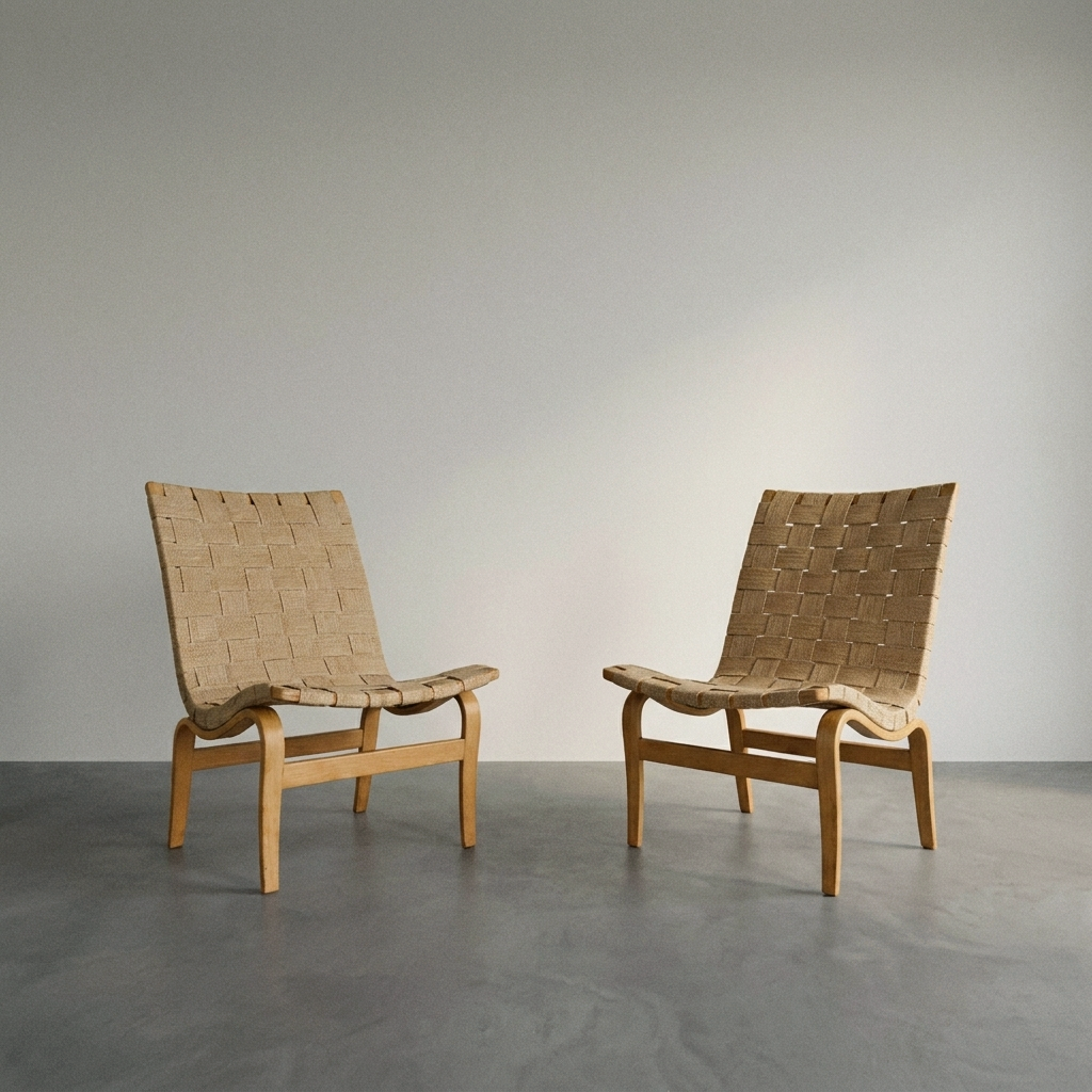 Bruno Mathson for Dux 'Eva' Bentwood Lounge Accent Chairs Pair