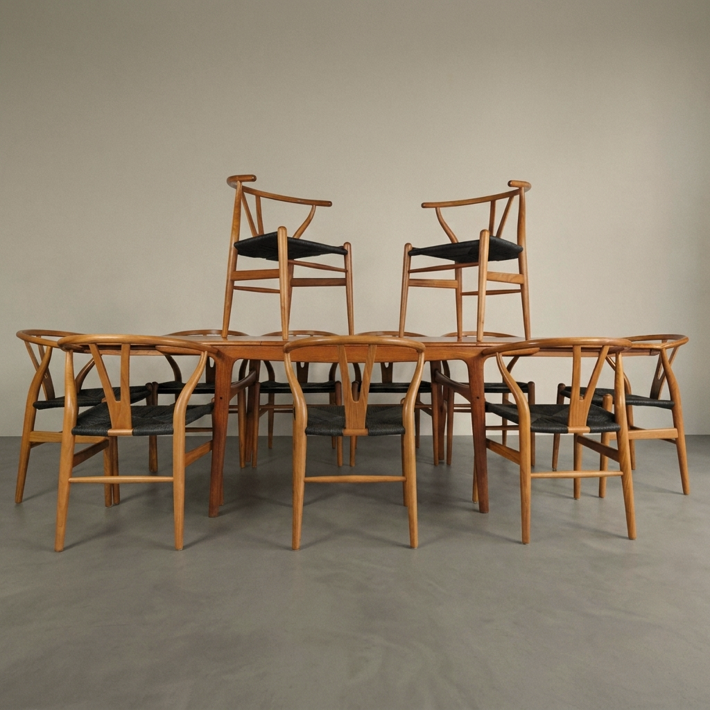 Hans Wegner Model CH24 & Mogens Kold Vintage Teak Dining Table and Chair Set