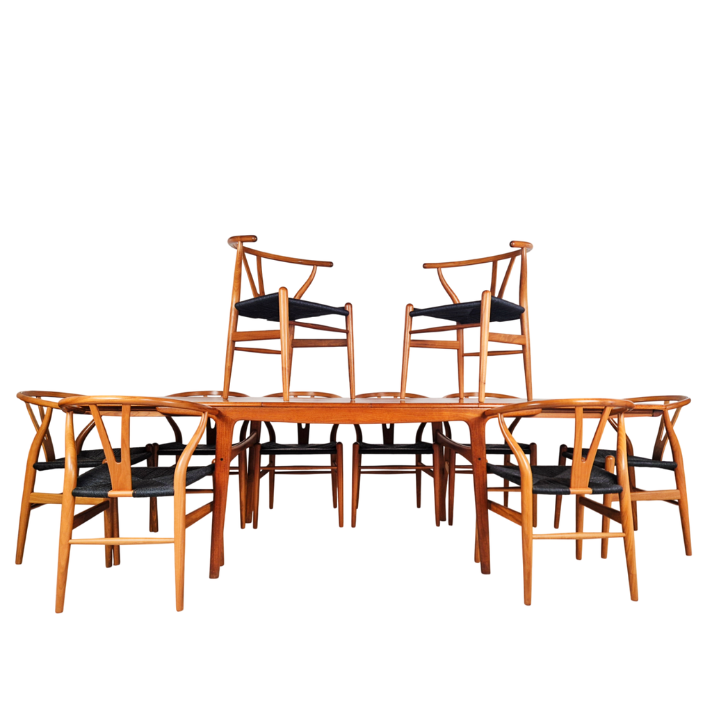 Hans Wegner Model CH24 & Mogens Kold Vintage Teak Dining Table and Chair Set